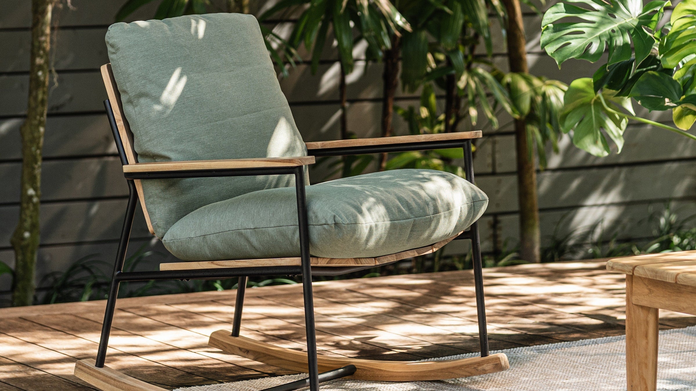 G Furniture Benji Rocker – Weather-Resistant Teak and Metal Rocking Chair