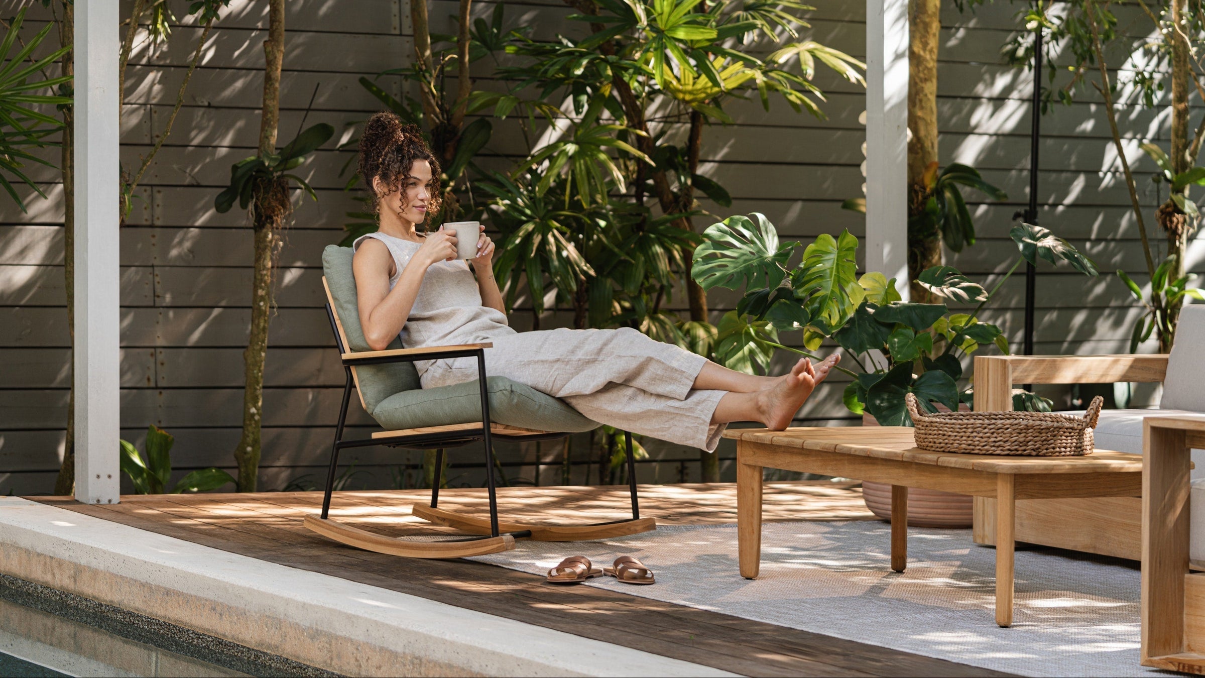 G Furniture Benji Rocker – Weather-Resistant Teak and Metal Rocking Chair