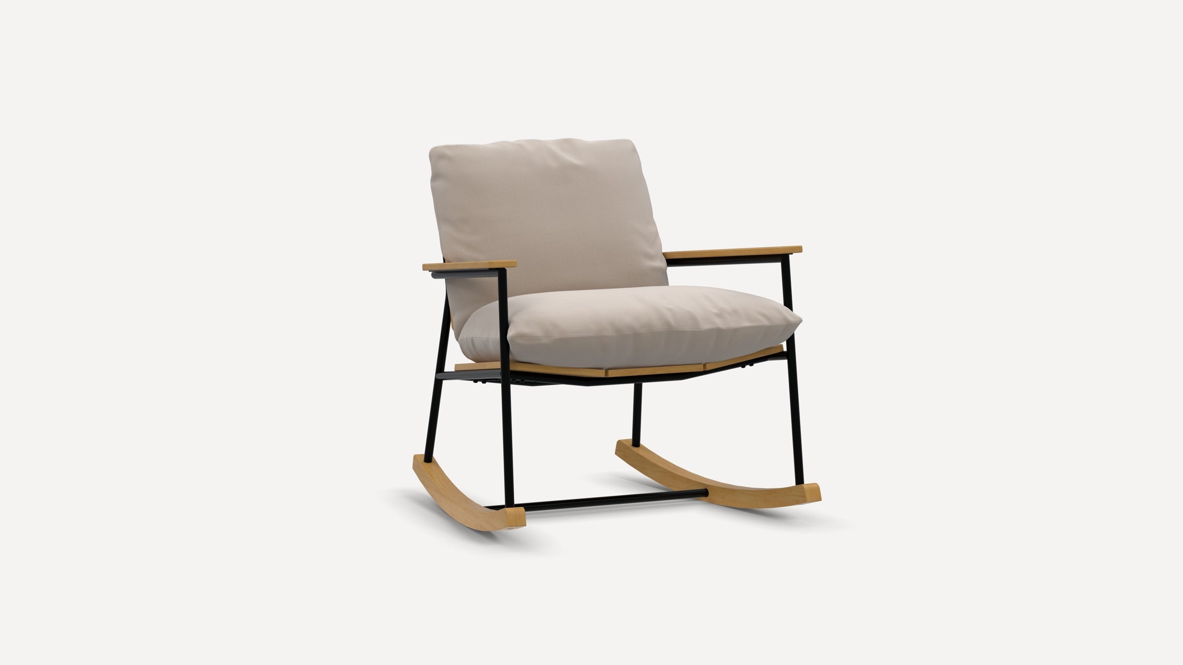 G Furniture Benji Rocker teak and metal outdoor rocking chair with all-weather cushions