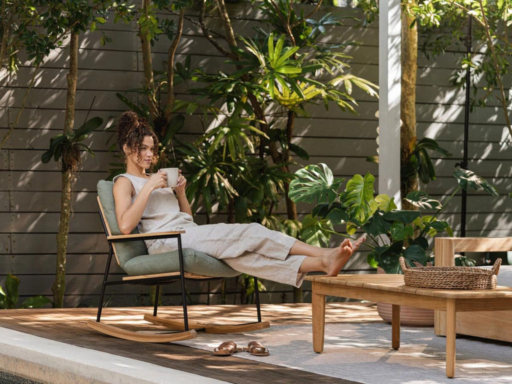 G Furniture Benji Rocker – Weather-Resistant Teak and Metal Rocking Chair
